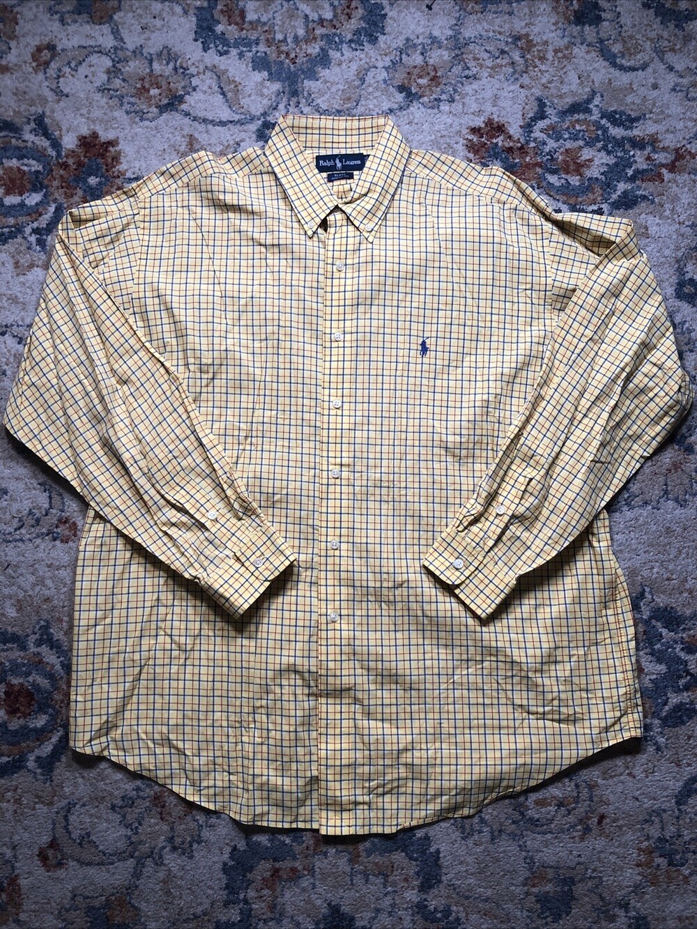 Polo Ralph Lauren Shirt Men's XL Yellow Plaid Short Sleeve Blake Fit